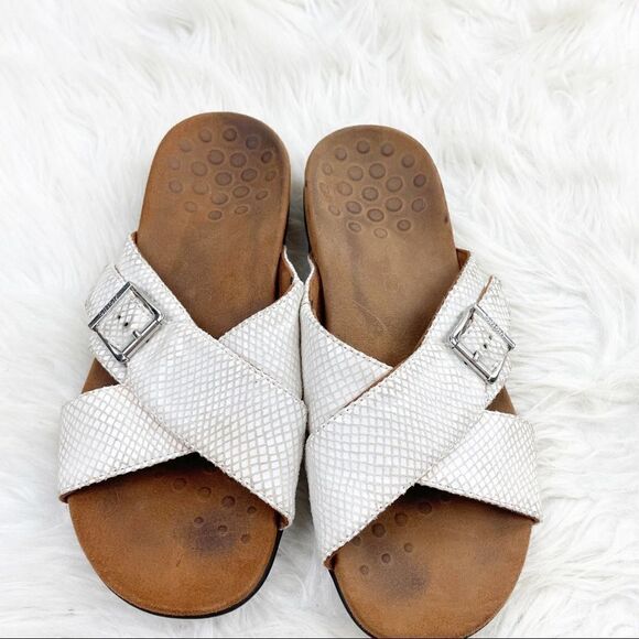 Vionic Dorie Rest Snakeskin Leather Slide Sandals - Picture 3 of 11